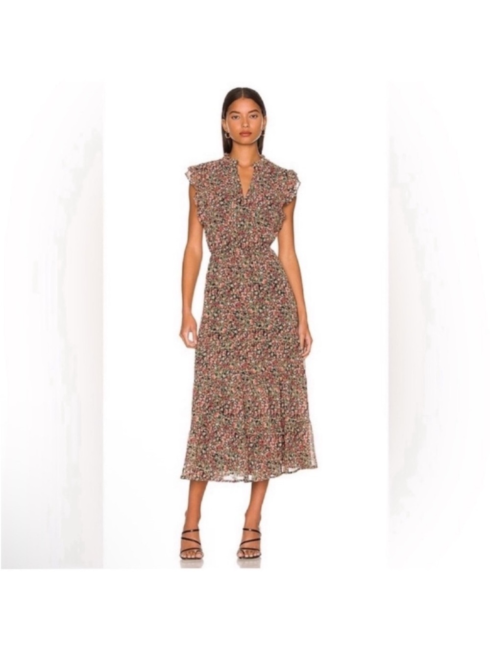 BB Dakota by Steve Madden Floral Chiffon Tiered Maxi Dress Sz M Sleeveless